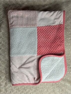 Parent's Choice Pink White Patchwork Squares Baby Blanket Sherpa Coral Peach